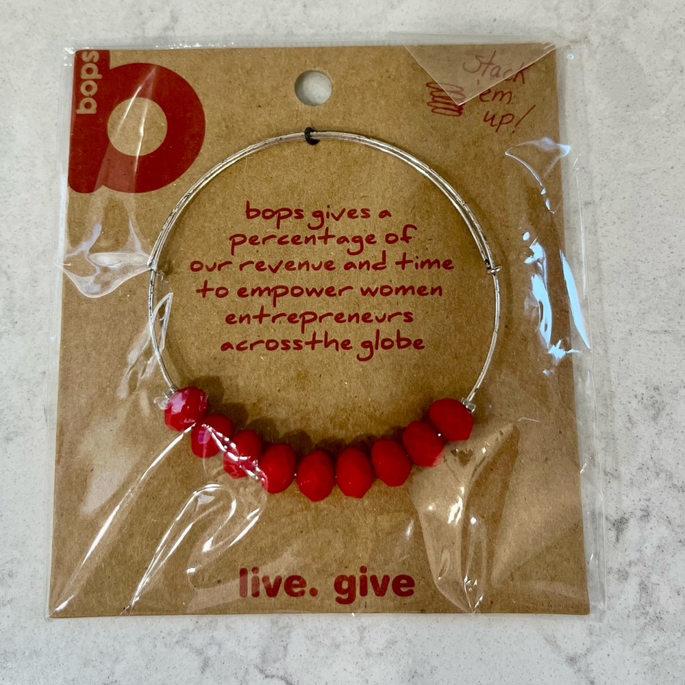 Bops Adjustable Red Beaded Silver Bracelet